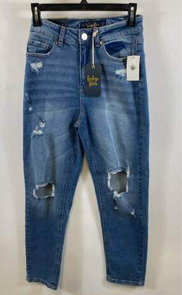 NWT Indigo Rein Womens Blue Distressed Low Rise Denim Straight Leg Jeans Size 7