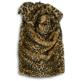NWT Womens Black Beige Animal Print Hooded Faux Fur Vest Size XS alternative image