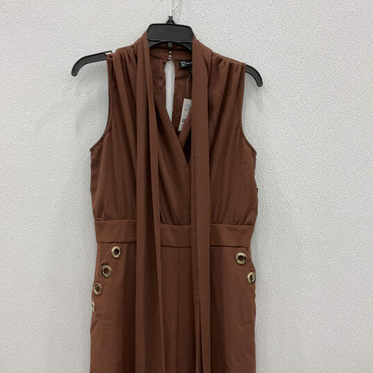 NWT Womens Brown Sleeveless Surplice Neck Pockets One-Piece Jumpsuit Size M image number 3