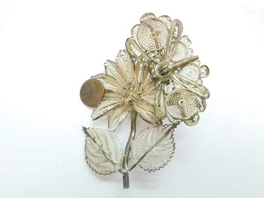 Vintage 925 Spun Filigree Butterfly & Flower Statement Brooches 45.3g image number 7