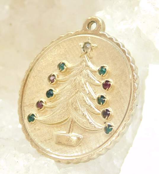 10K Yellow Gold Green & Red Glass Christmas Tree Charm Pendant 4.4g image number 3