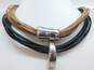 Artisan 925 Modernist Electroform Puffed Arch & Freeform Tube Pendants Black & Brown Cord Multi Strand Necklaces Set 51.3g image number 1