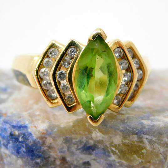 14K Yellow Gold Marquise Cut Peridot & Diamond Accent Ring 5.8g image number 1