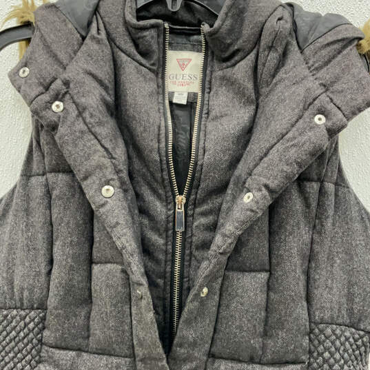 Womens Gray Pockets Faux Fur Hooded Full-Zip Puffer Vest Size Medium image number 3