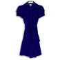 Womens Blue Short Sleeve Collared Pockets Tie Front Shirt Dress Size 4 image number 1