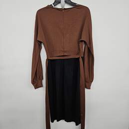 Brown Black V Neck Dress With Sash alternative image