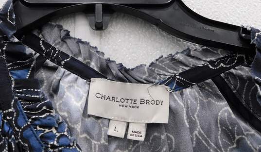 Charlotte Brody Navy Blue Pattern Women's Blouse sz L image number 2