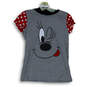 Womens Gray Short Sleeve Minnie Mouse Hooded Ears Bow T-Shirt Size Small image number 1