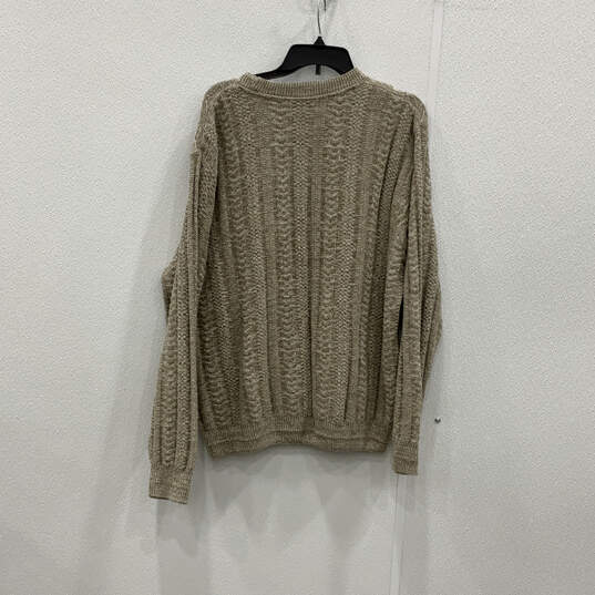 Mens Beige Long Sleeve Crew Neck Knitted Classic Pullover Sweater Size XL image number 2