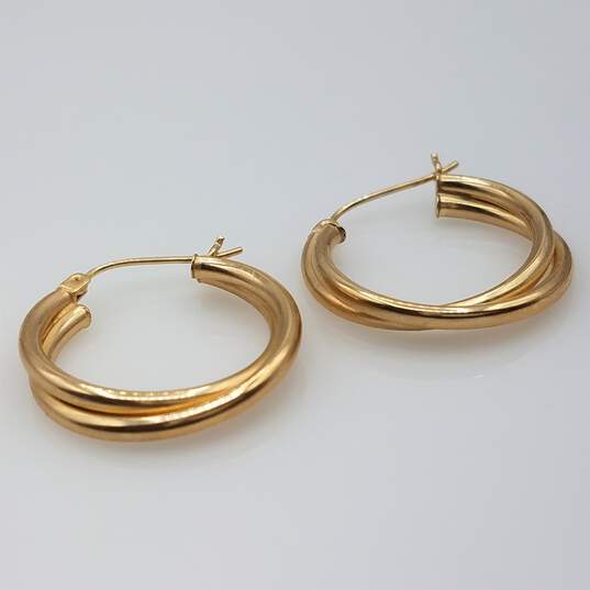 JJT Signed 10k Gold Earrings Hoops Pierced 1in 1.94g image number 1