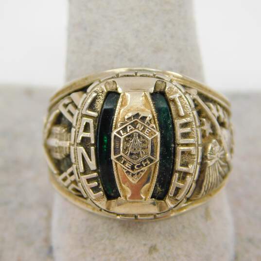 Vintage 1982 Lane Tech 10K White Gold Green Spinel Class Ring 12.9g image number 2