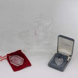 Waterford Crystal Jolly Snowman Votive Holder w/ Santa Ornament & Heart Pendant