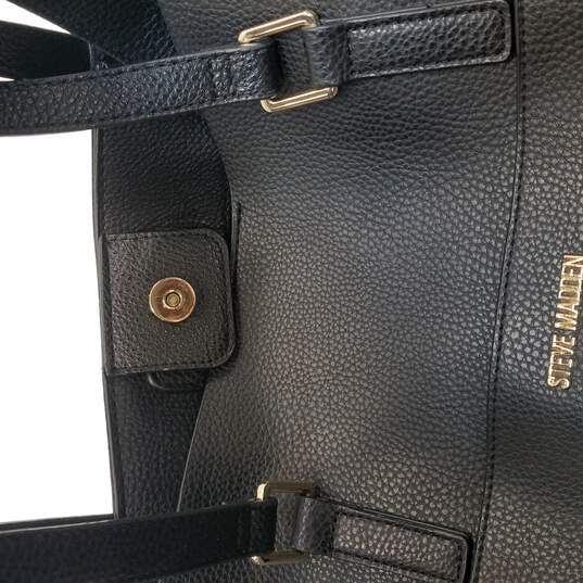 Steve Madden Black Faux Leather Large Travel Weekender Shoulder Shopper Tote Bag image number 7