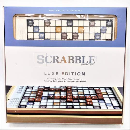 WS Game Company Scrabble Luxe Maple Edition with Rotating Solid  Wood Cabinet image number 1
