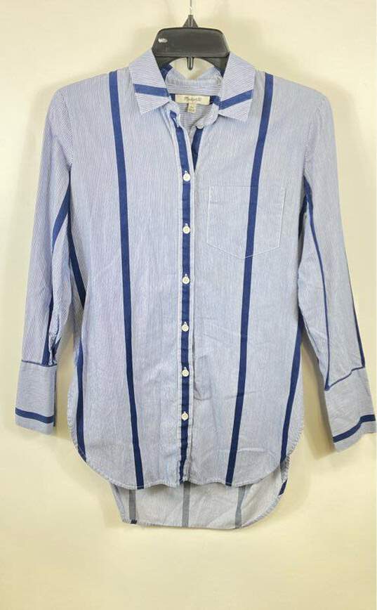 Madewell Women Blue Striped Tunic Button Up Shirt XXS image number 1