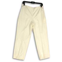 Talbots Womens Off White Flat Front Side Zip Ankle Pants Size 10P