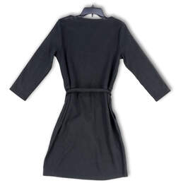 Womens Black Round Neck Tie Waist Long Sleeve Sheath Dress Size Small alternative image