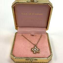 Designer Juicy Couture Gold-Tone Link Chain Flower Pendant Necklace w/ Box