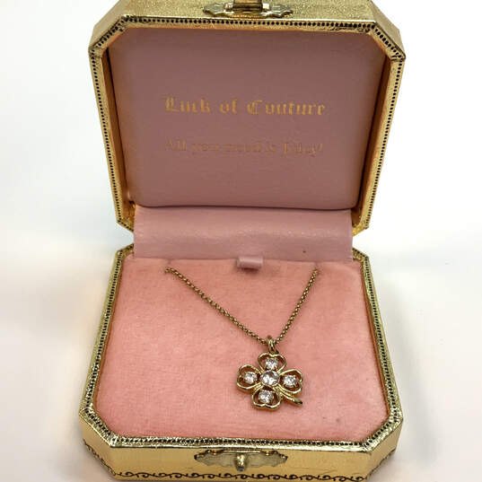 Designer Juicy Couture Gold-Tone Link Chain Flower Pendant Necklace w/ Box image number 1