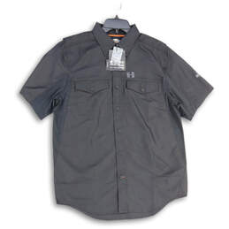 NWT Mens Black Pointed Collar Short Sleeve Button-Up Shirt Size Medium