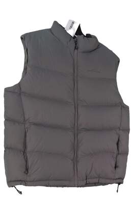 Mens Gray Pockets Sleeveless Full Zip Puffer Vest Free Size