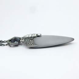 Alexis Bittar Gunmetal Grey Carved Lucite & Rhinestones Pointed Pendant Necklace alternative image