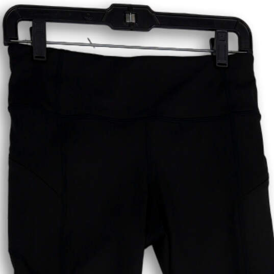 Womens Black Elastic Waist Zipper Pocket Pull-On Cropped Leggings Size S image number 3