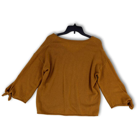 Womens Brown V-Neck Tight-Knit Long Sleeve Pullover Sweater Size Medium image number 2
