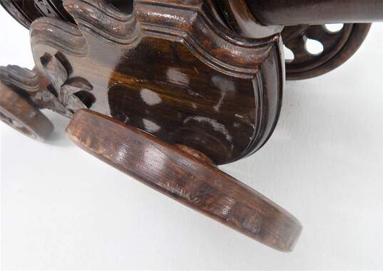 Vintage Style Decorative Carved Wood Cannon W/ Rolling Wheels Base image number 3