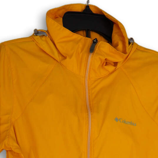 Womens Yellow Long Sleeve Hooded Pockets Full-Zip Rain Jacket Size Small image number 3