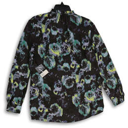 NWT Womens Black Blue Floral V Neck Long Sleeve Pullover Blouse Top Size M alternative image
