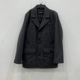 Mens Gray Front Pockets Long Sleeve Button-Up Pea Coat Size Medium