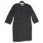 Womens Black Long Sleeve Round Neck Knee Length Sheath Dress Size 14 image number 1