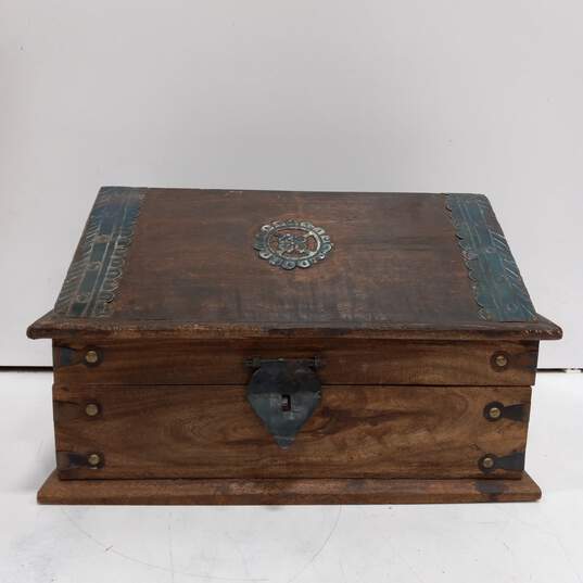 Wood Triangle Lid Chest W/ Metal Accents Made in India image number 1