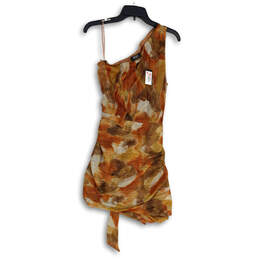 NWT Womens Brown Orange Sleeveless Waist Tie One Shoulder Mini Dress Size L