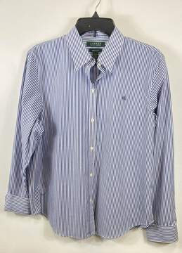 Lauren Ralph Lauren Blue Striped Button Up Shirt - Size Large