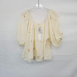 By Together Linen Cotton Blend Light Yellow Peasant Blouse WM Size M NWT