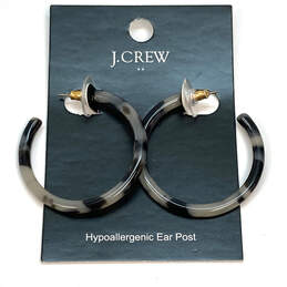 Designer J. Crew Black Gray Tortoise Acrylic Resin Round Hoop Earrings