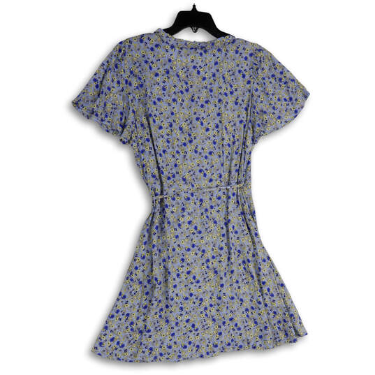 NWT Womens Blue Floral Ruffle Tie Waist Knee Length Wrap Dress Size Medium image number 2