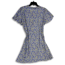 NWT Womens Blue Floral Ruffle Tie Waist Knee Length Wrap Dress Size Medium alternative image