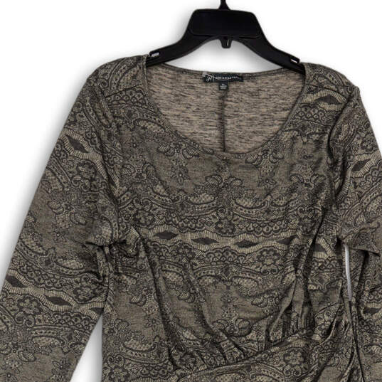 Womens Gold Batik Print Ruched Asymmetric Wrap Hem Sheath Dress Size XL image number 3