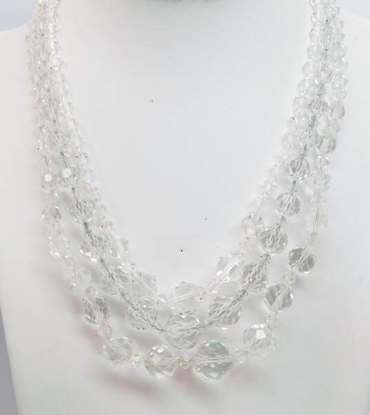 Vintage Silvertone Faceted Clear Crystals Beaded Layering Necklaces Variety image number 1
