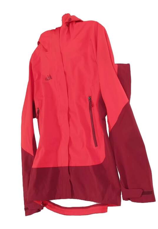Mens Red Pockets Long Sleeve Hooded Full Zip Raincoat Jacket Size Large image number 3