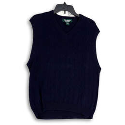 Mens Blue Sleeveless V-Neck Knitted Pullover Sweater Vest Size Large