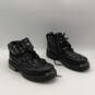 Mens Black Leather Round Toe Lace-Up Fashionable Motorcycle Boots Size 10.5 image number 2