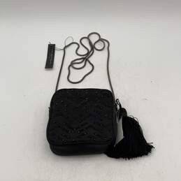 NWT Via Spiga Womens Black Bedazzled Zipper Inner Pocket Crossbody Bag Purse