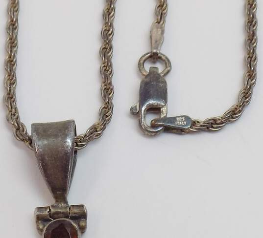 Romantic 925 Sterling Silver Pearl & Beaded Drop Earrings Amethyst Garnet & Peridot Pendant Necklace & Cut Out Bracelet 23.4g image number 3