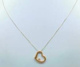 Romantic 10K Yellow Gold Diamond Accent Open Heart Pendant On Box Chain Necklace 1.3g alternative image