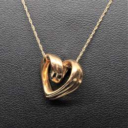 14K Yellow Gold Floating Heart Pendant Necklace - 1.2g