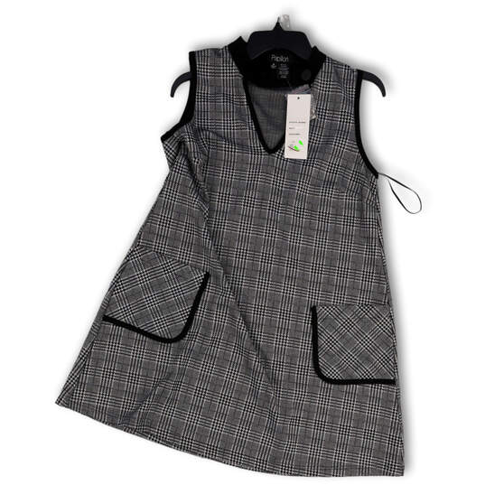 NWT Womens Black White Houndstooth Sleeveless Pockets A-Line Dress Size M image number 1
